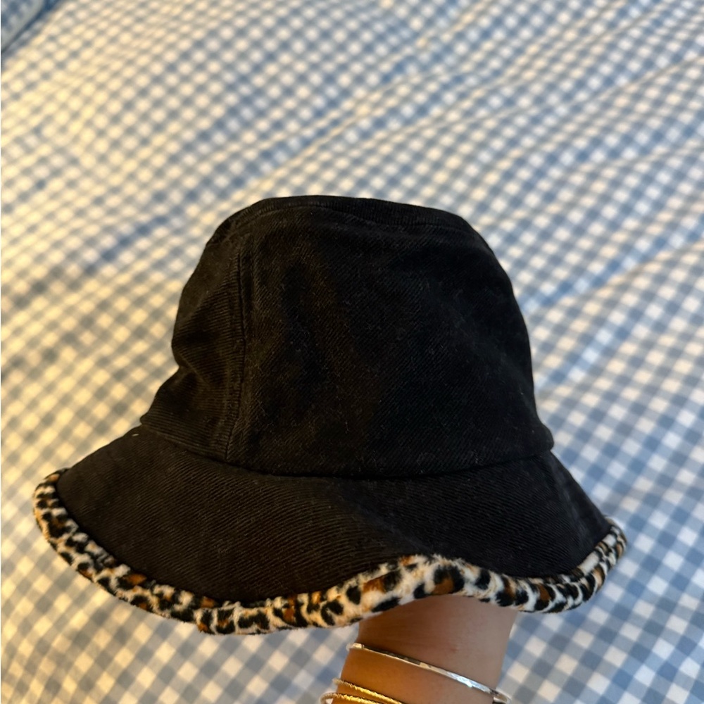 Brandy Melville Black Hat with Leopard Accent